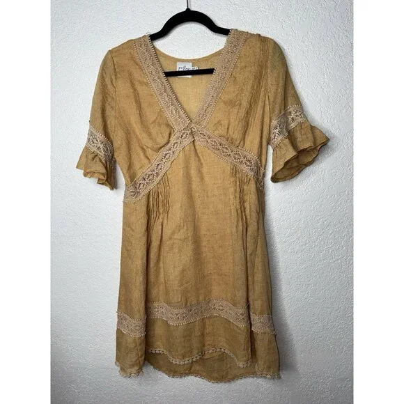 Princess Polly Boho Crochet Babydoll Dress Women Size 2 Darling Mustard Yellow R - Picture 4 of 11